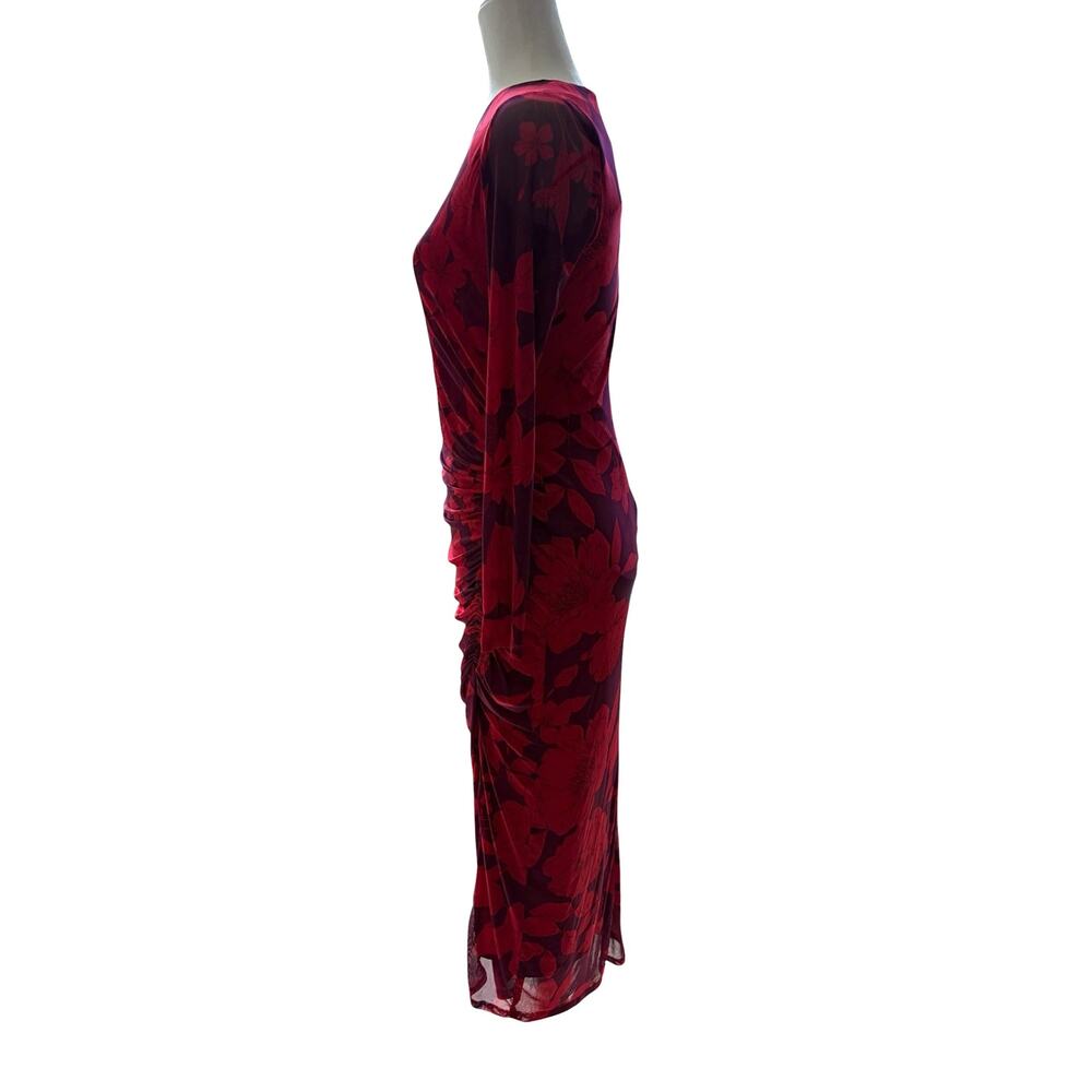 Taylor Women’s Purple/Red Long Sleeve Ruched Maxi Foral Dress, Size 4 - Picture 6 of 16